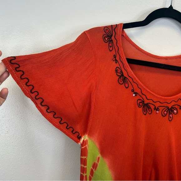 Vintage 90s Women's One Size Tie-Dye Bohemian Dress Dark Orange Hippie Festival - Picture 4 of 13